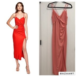 Bardot Bella Faux Wrap Midi Dress 6 Cocktail Coral Valentines Party Cocktail